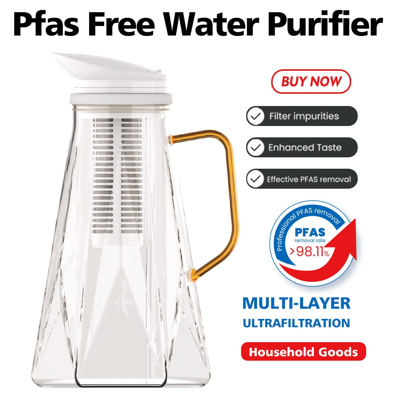 [vendor] Glass Water Filter Jug - 1.8L Filter Water Jug With