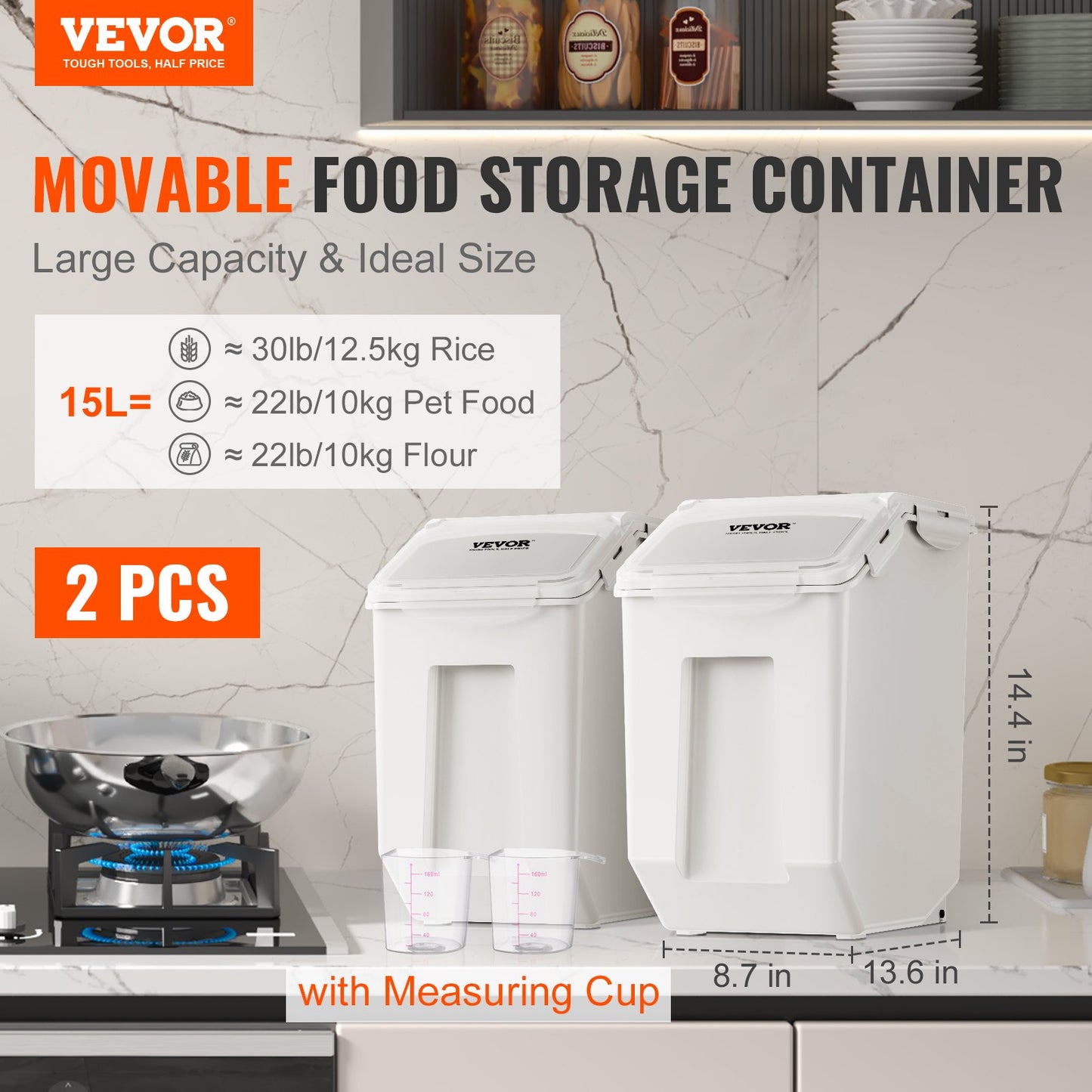 [vendor] Ingredient Storage Bin, 2 X 15L Dispenser Bin With 2