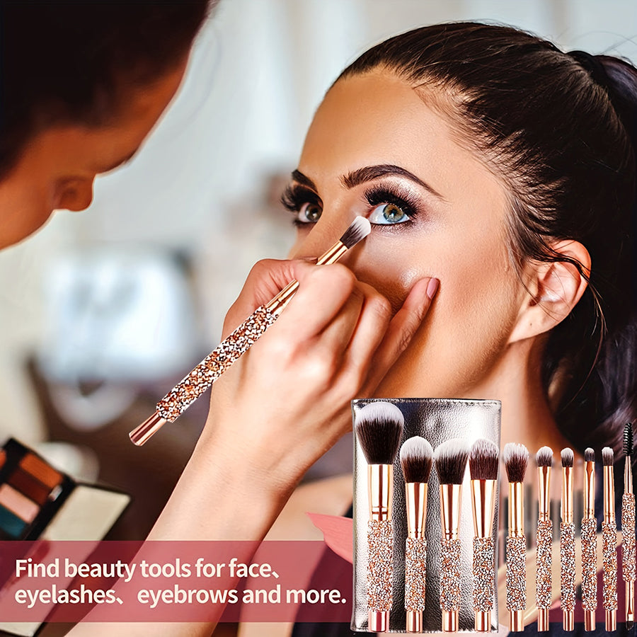 [vendor] 10Pcs Luxury Makeup Brush Set Diamond Rivet Handle