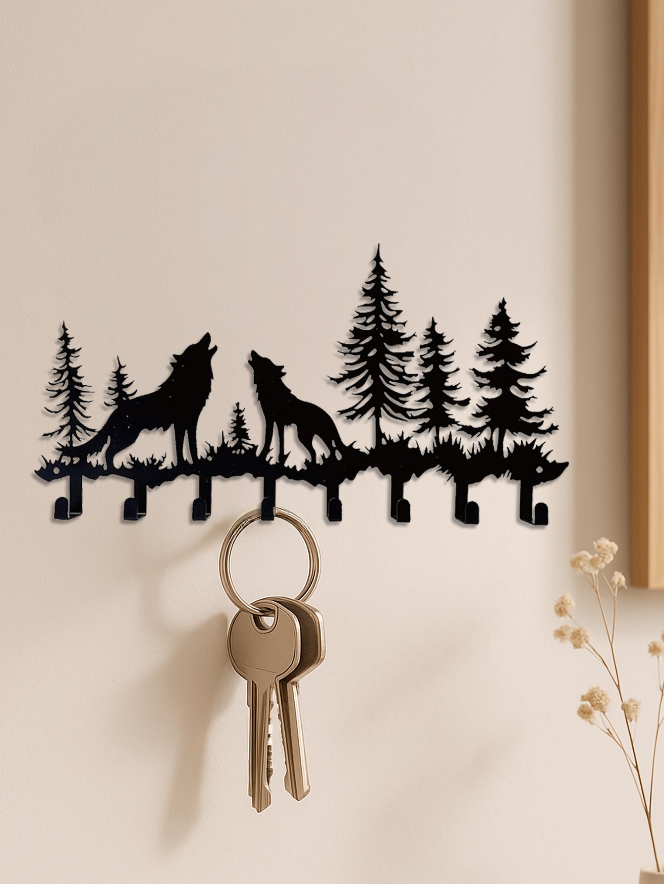 [vendor] Wolf Key Holder Wall Mount,8 Hook Coat Rack ,Scarves - Rustic