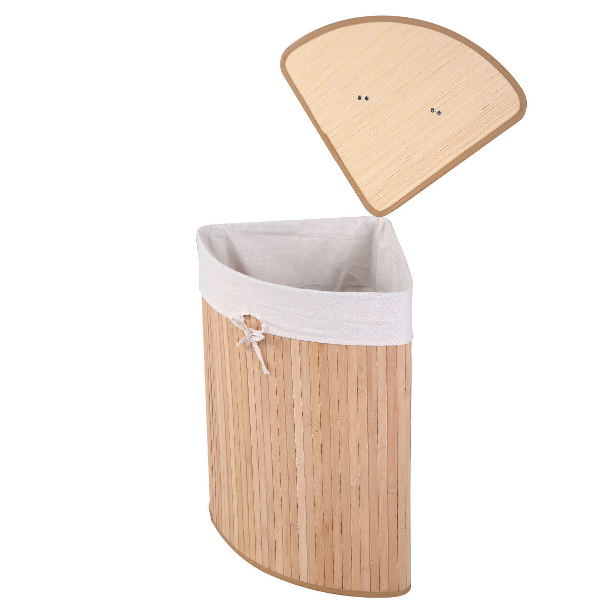 [vendor] Corner Bamboo Hamper Laundry Basket-Natural