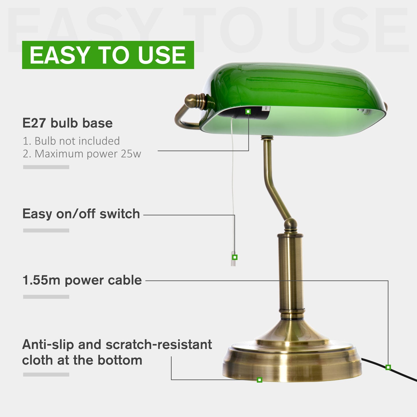 [vendor] Banker's Desk Lamp With Antique Bronze Tone Base, Table