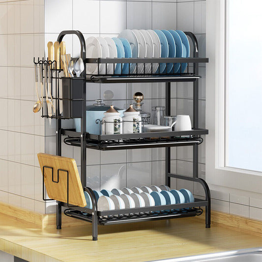 [vendor] 3 Tier Dish Drainer Rack With Drip Tray Cutlery Holder