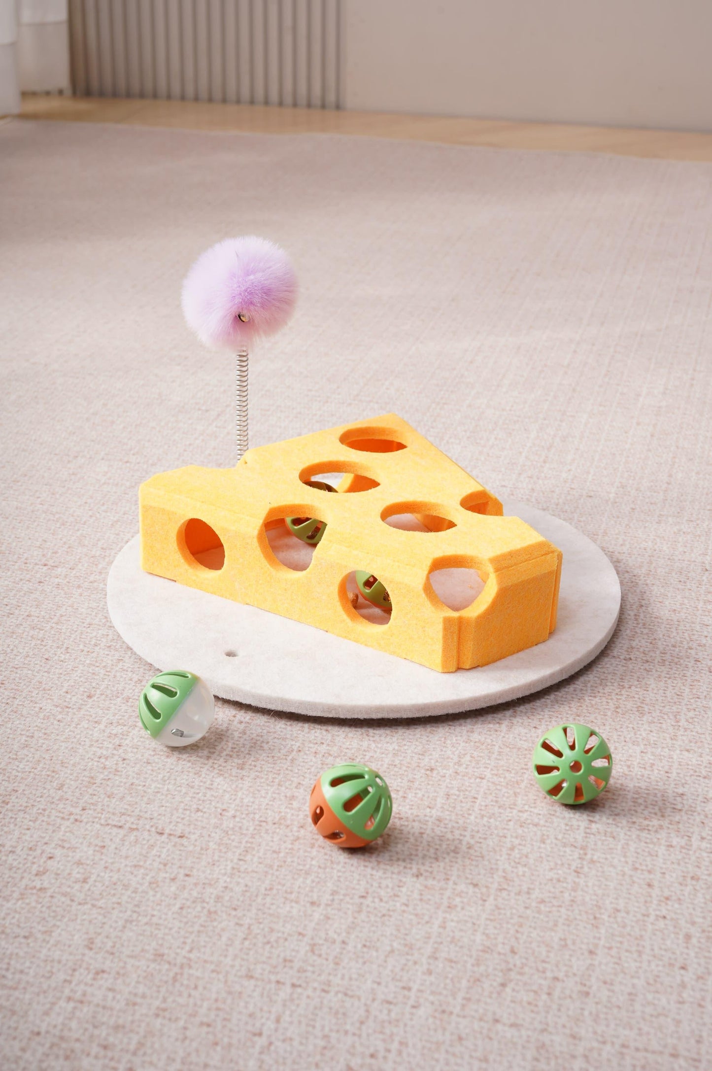 [vendor] Cat Puzzle Toy With Ball And Spring-loaded Wand Felt Indoor Cat