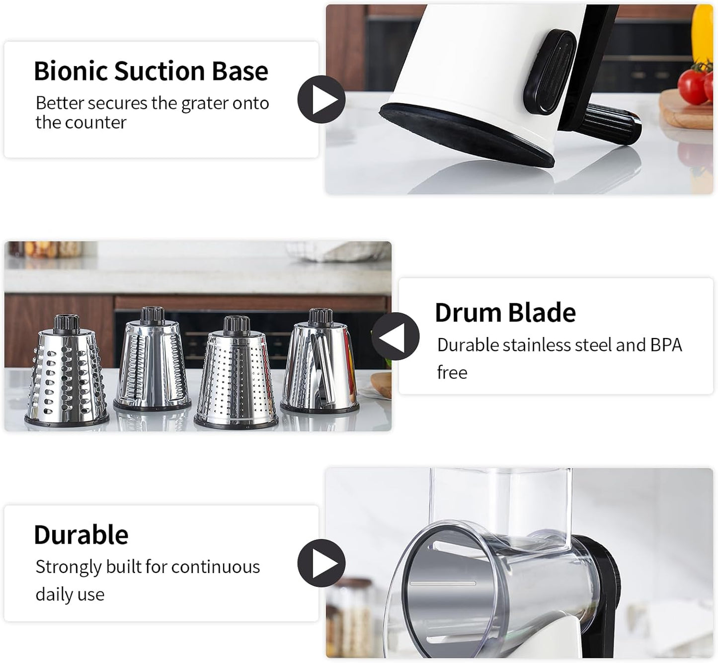 [vendor] 4 In 1 Large Cheese Grater, Hand Crank Rotary Shredder,