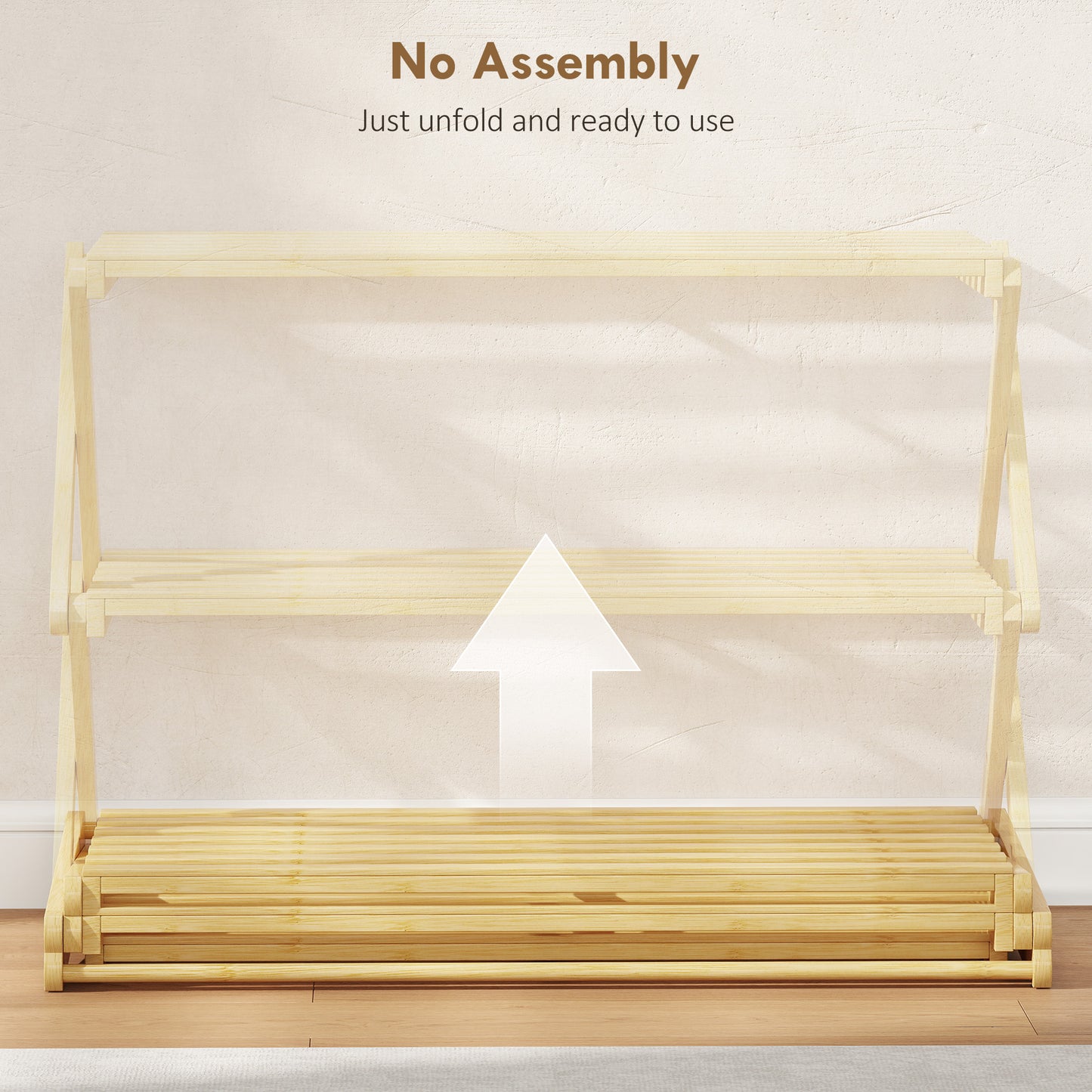 [vendor] Three-Tier Folding Bamboo Shoe Rack - Natural Finish