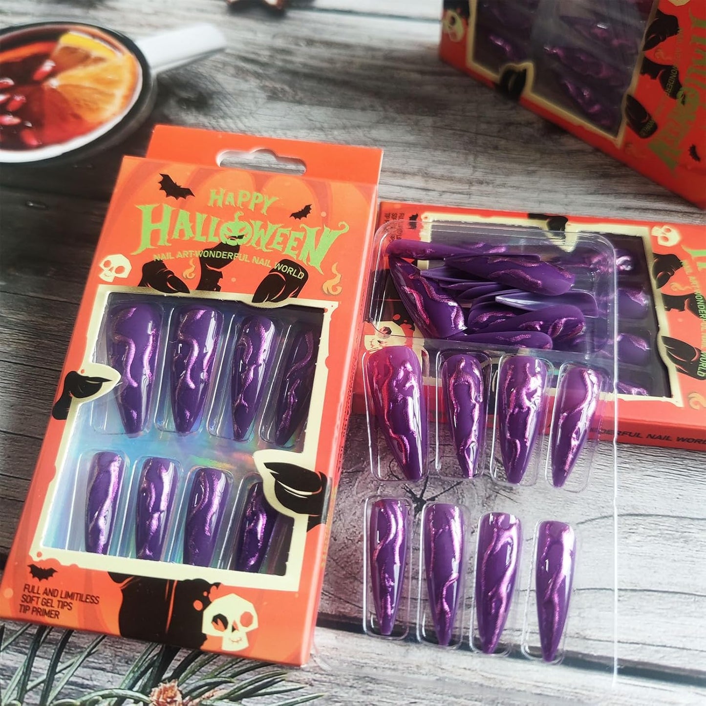 [vendor] 24 PCS Devil's Claws Press On Nails,3D Curve Line