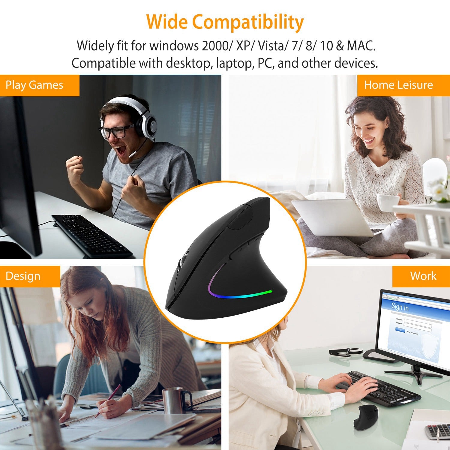 [vendor] 2.4G Wireless Vertical Mouse Ergonomic Optical Mice With