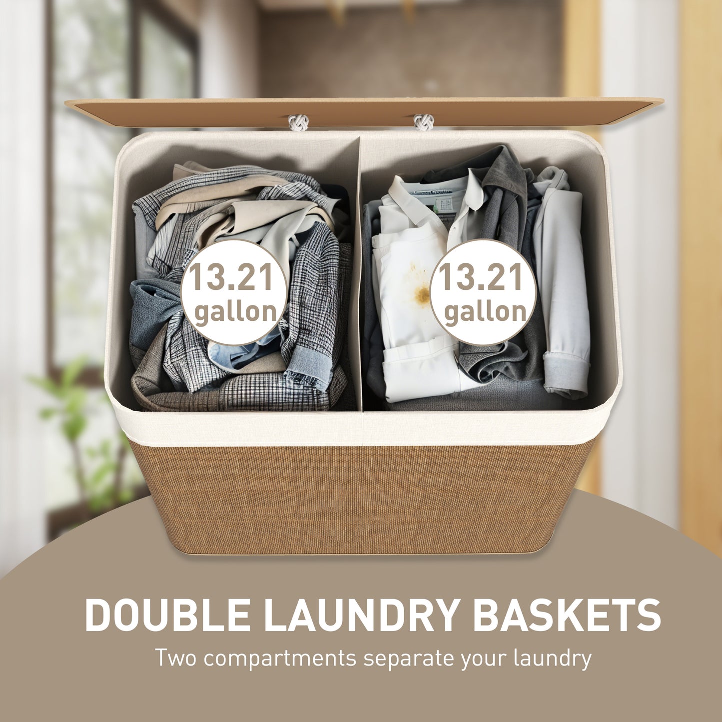 [vendor] Double Laundry Basket with Lid, 26.4 Gallon Bamboo