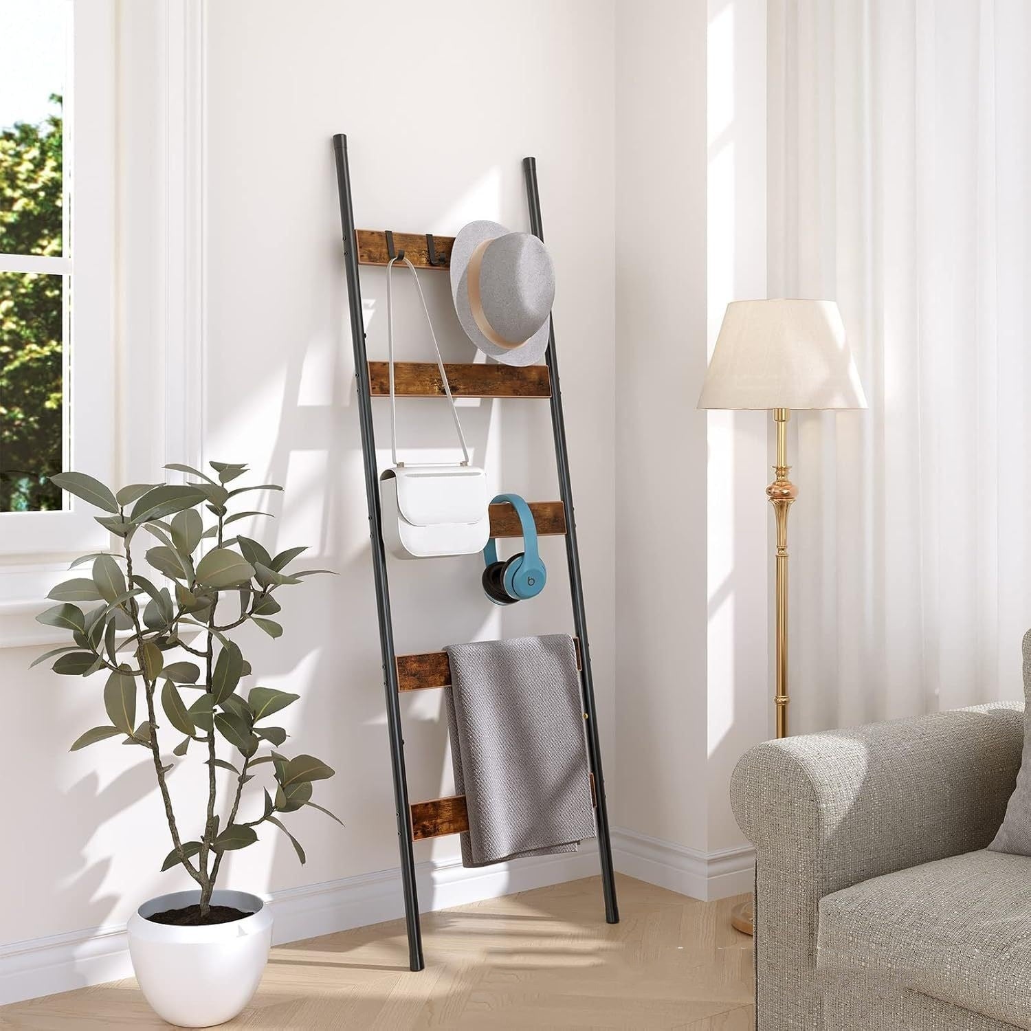 [vendor] Wooden Wall Towel Rack For Living Room Blanket Ladder