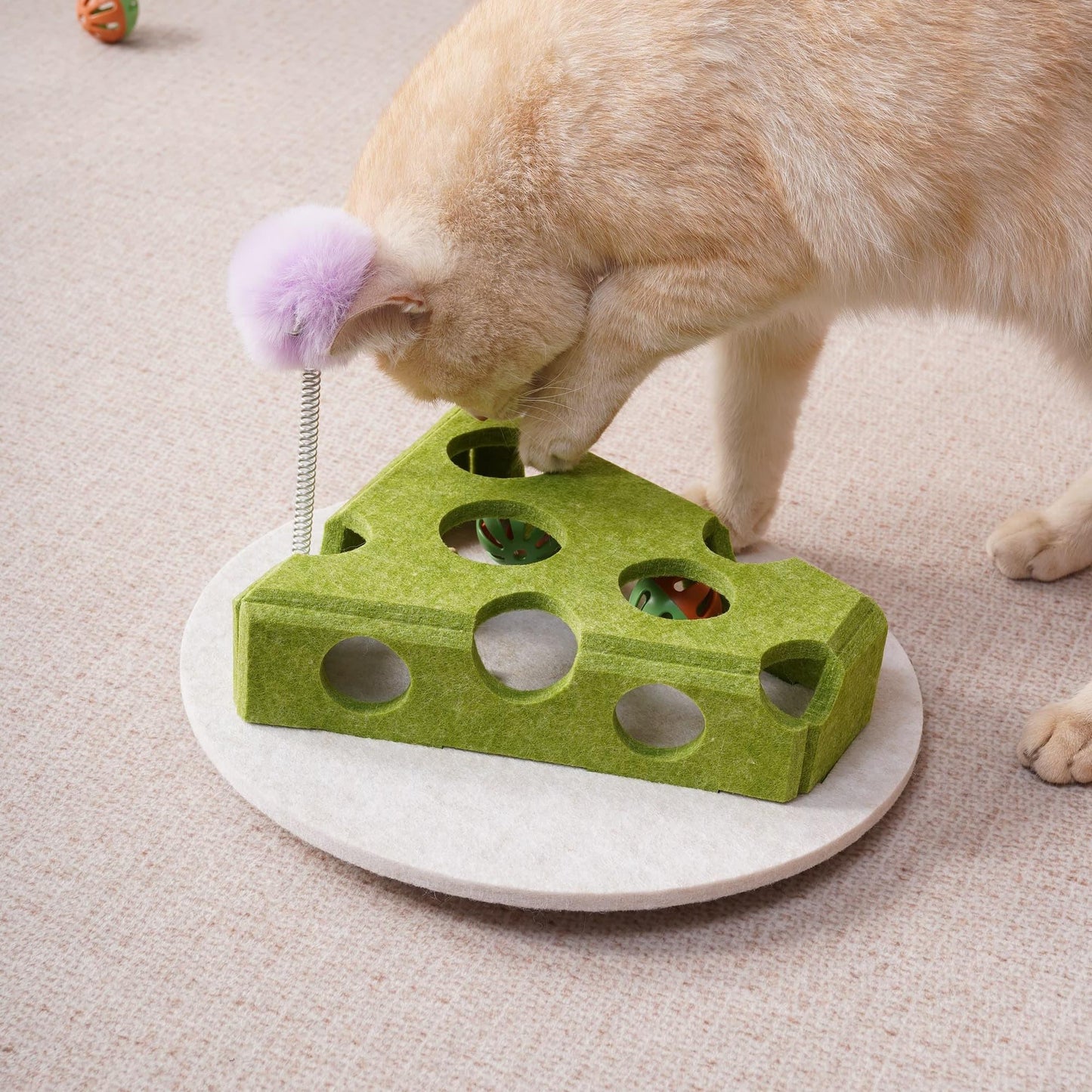 [vendor] Cat Puzzle Toy With Ball And Spring-loaded Wand Felt Indoor Cat