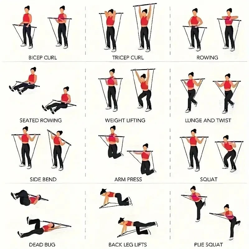 [vendor] Pilates Bar Kit With 6 Resistance Bands Home Gym Fitness