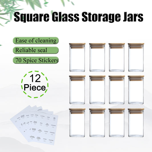 [vendor] 12Pcs Square Spice Jars With 72 Stickers, Kitchen Pepper