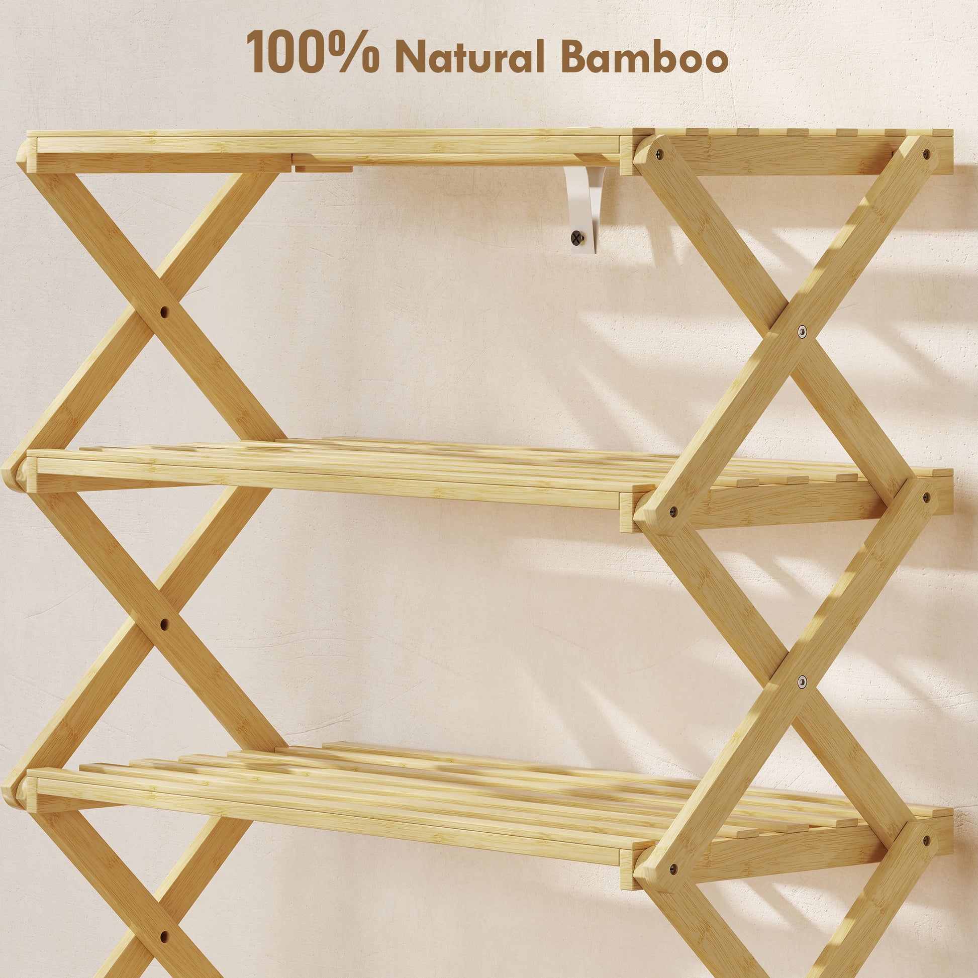 [vendor] Four-Tier Folding Bamboo Shoe Rack - Natural Finish