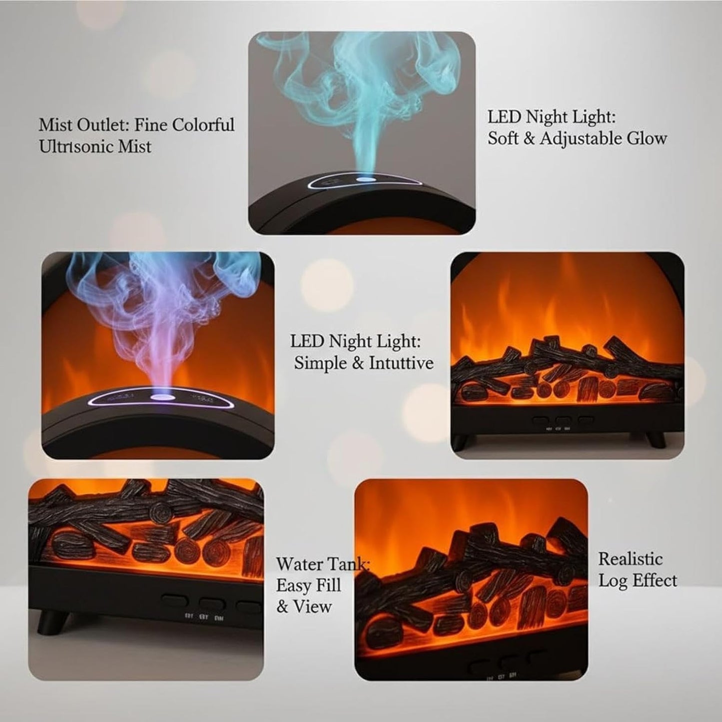 [vendor] Portable Humidifier, Large Mist Volume, Fireplace Flame