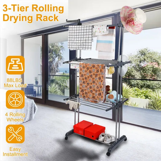 [vendor] Clothes Drying Rack Rolling Collapsible Laundry Dryer