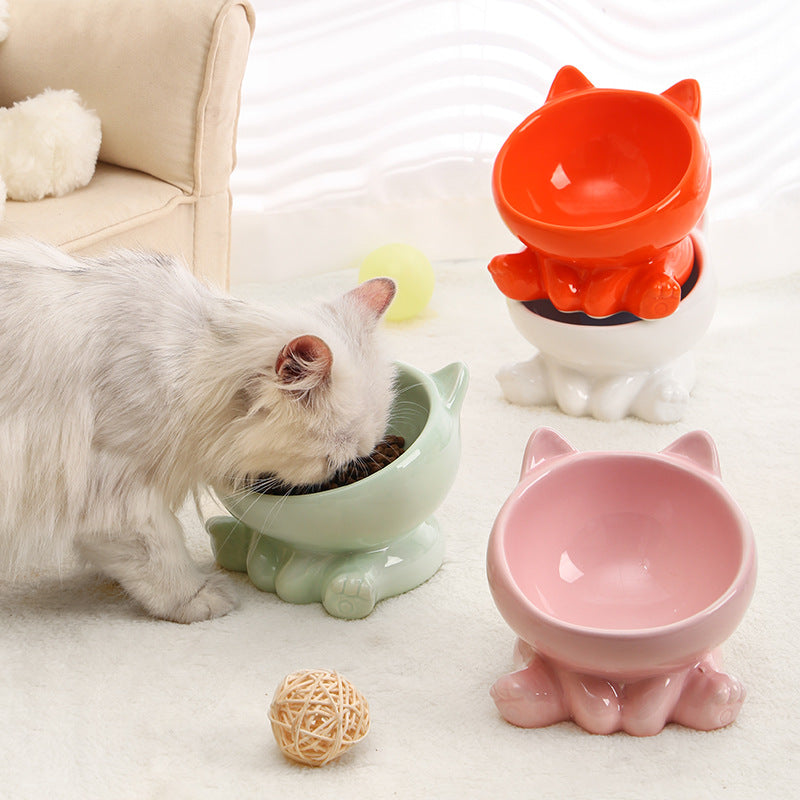[vendor] Ceramic Cat Bowl Cat Bowl Cat Food Bowl Neck Guard Oblique Mouth
