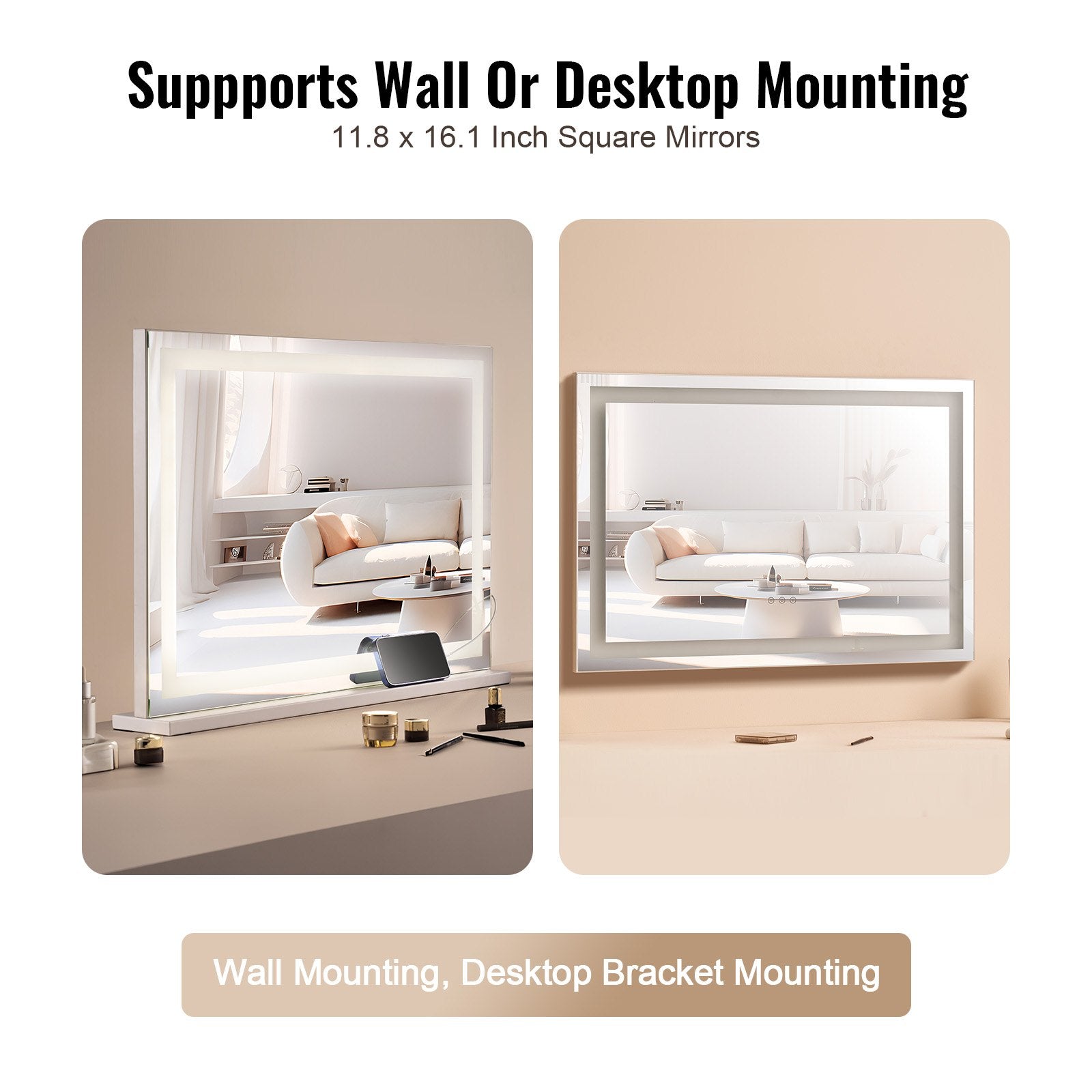 [vendor] Lighted Makeup Mirror 3 Color Vanity W/ USB Desktop