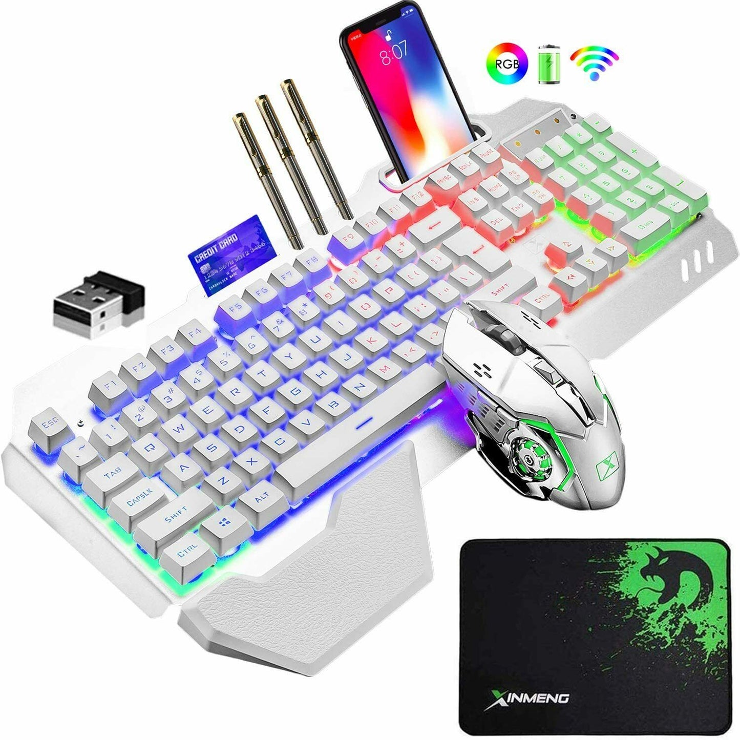 [vendor] 3in1 2.4G Wireless Rainbow Gaming Keyboard Mouse Set LED