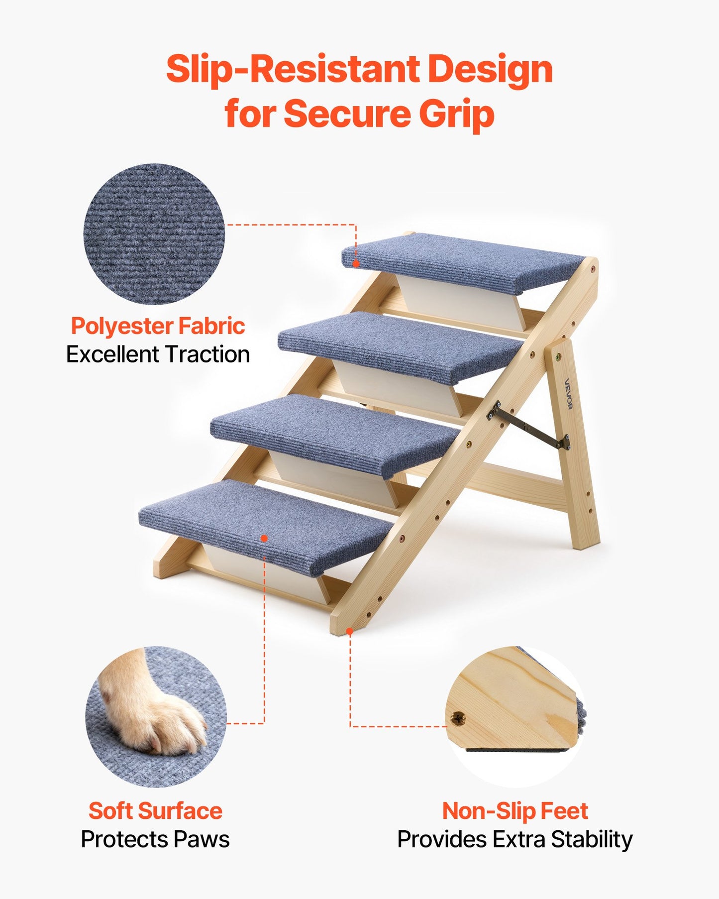 [vendor] Wood Pet Stairs, 4-Step Dog Stairs For Beds, Sofa & Cars, 150lbs