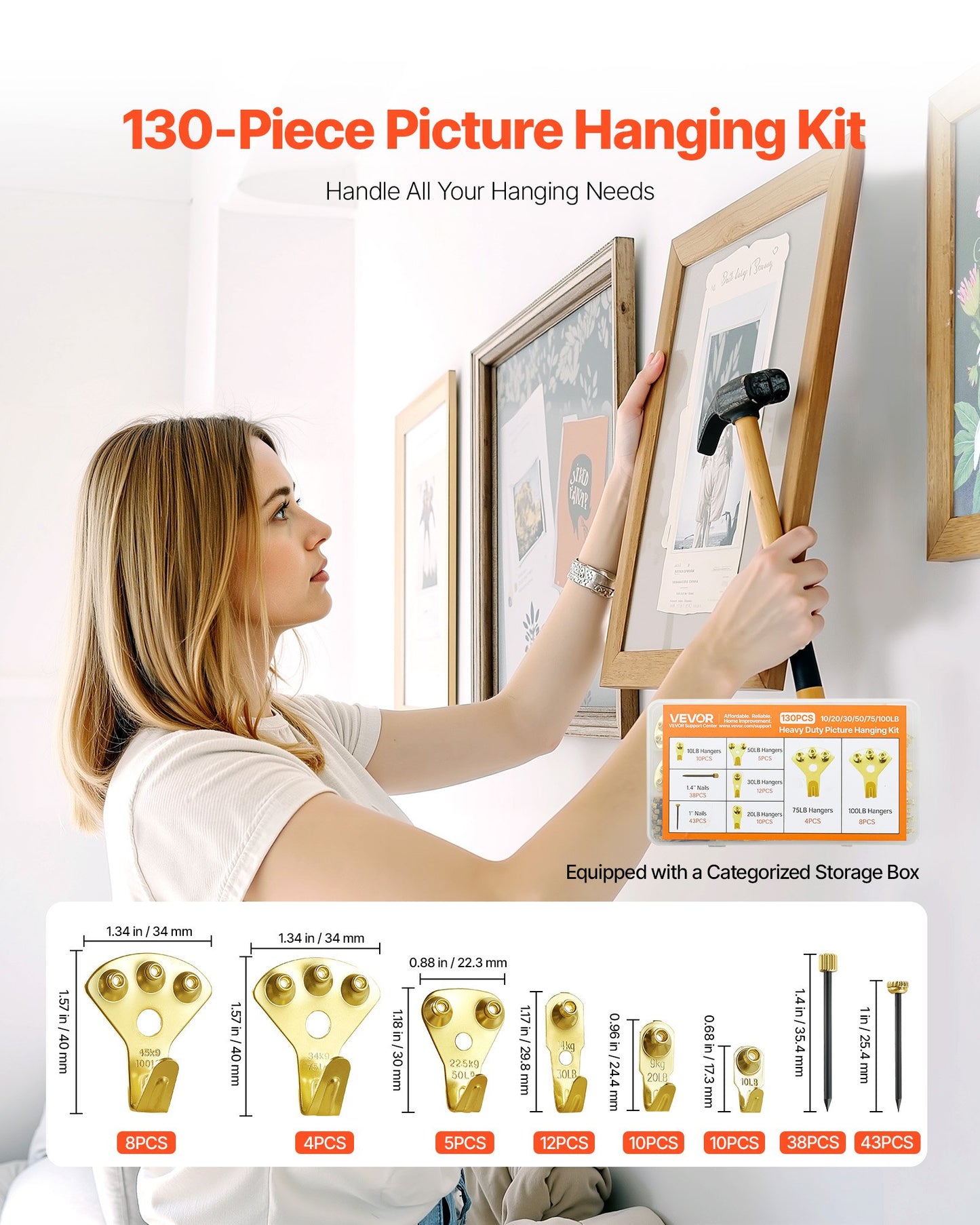 [vendor] 130Pcs Picture Frame Hangers With Nails Metal Photo