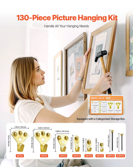 [vendor] 130Pcs Picture Frame Hangers With Nails Metal Photo