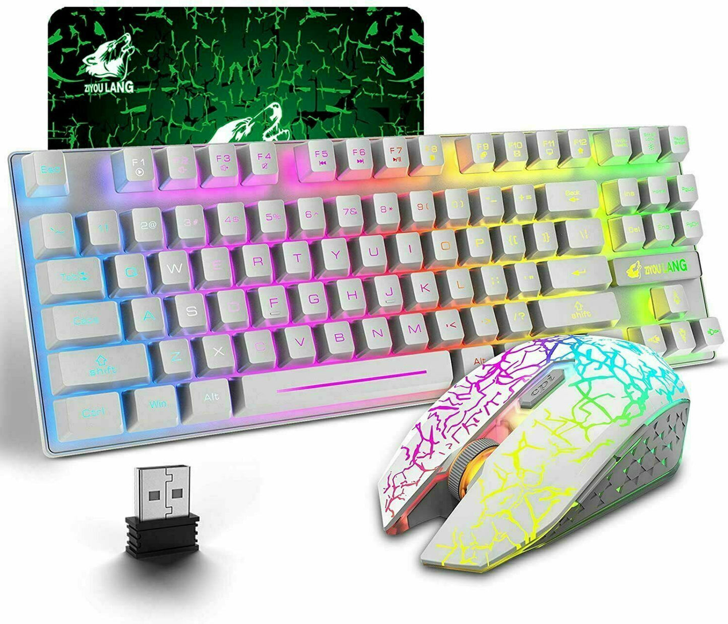 [vendor] T87 Wireless Gaming Keyboard And Mouse Rainbow Backlit