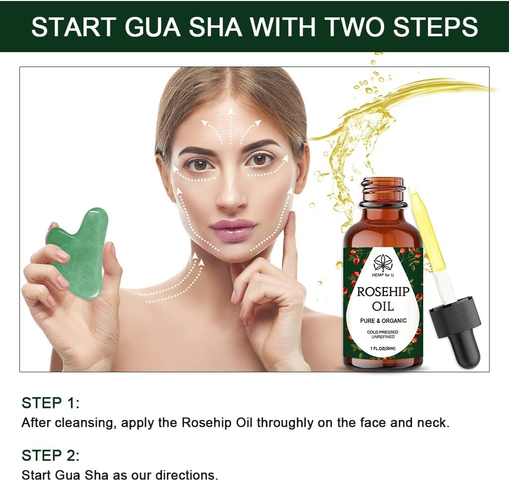 [vendor] Gua Sha Massage Tools & Rosehip Oil In One Set, Nature