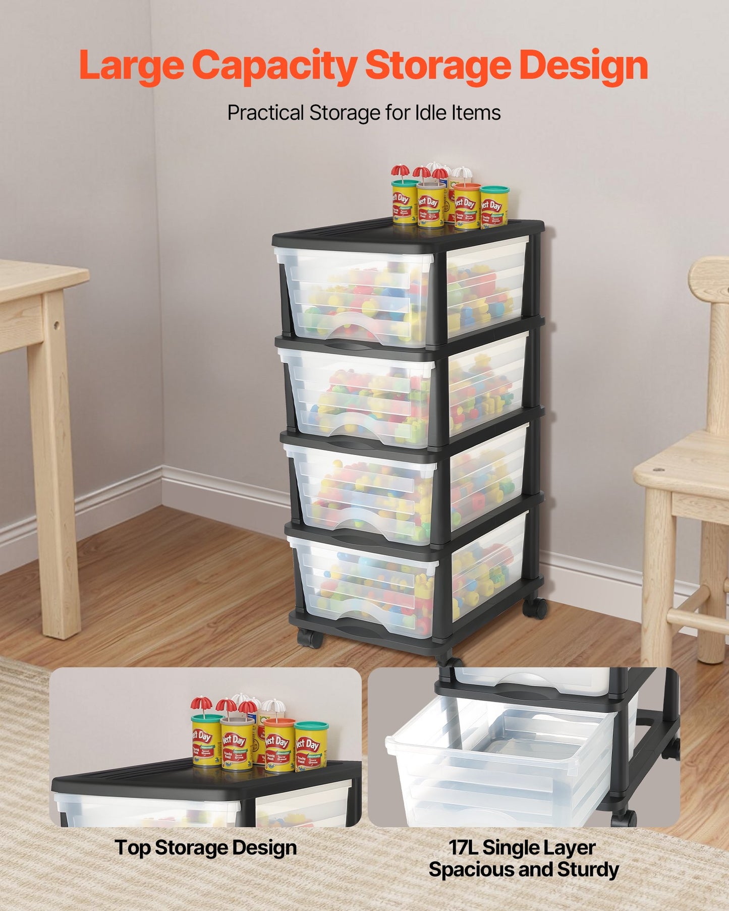 [vendor] Plastic Storage Drawers Cart, 4 Drawers Storage