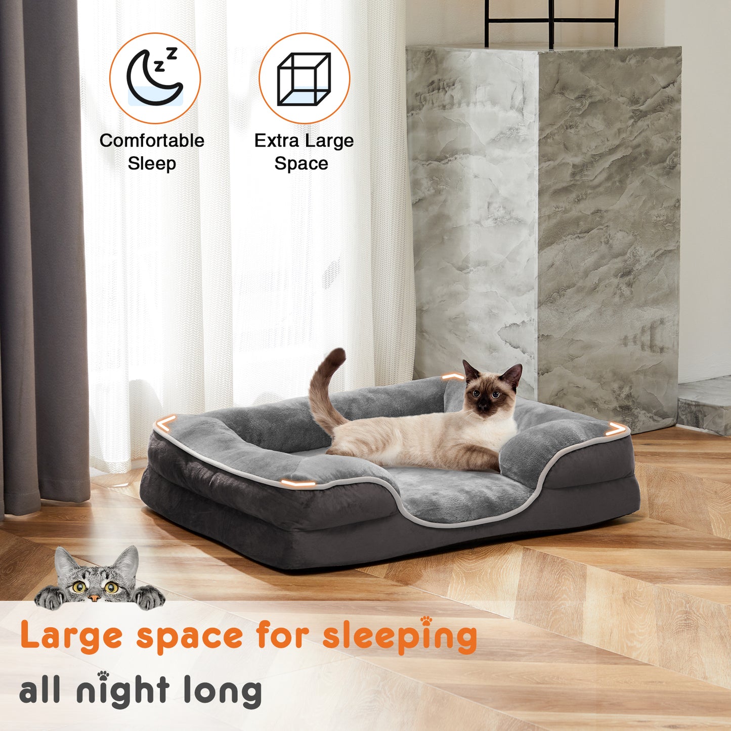 [vendor] Memory Foam Pet Bed For Small Dogs & Cats With Washable Removable Cover Non-Slip Base Waterproof Liner