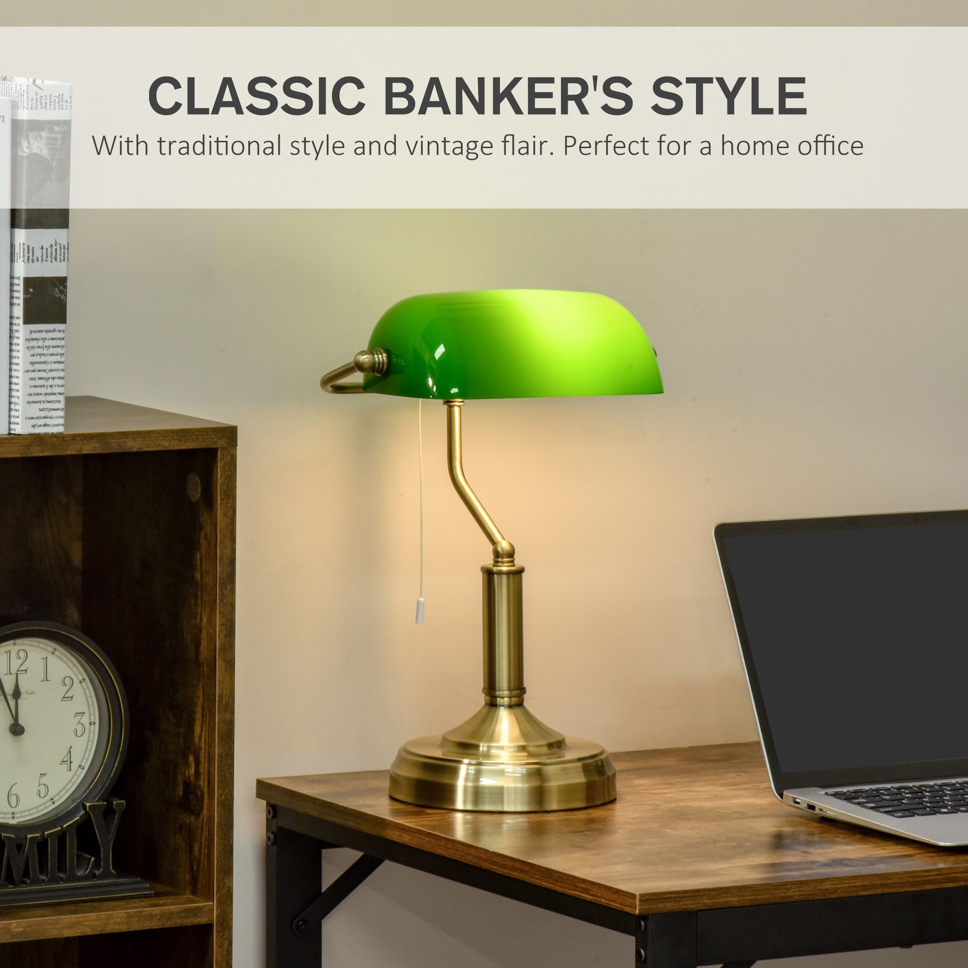 [vendor] Banker's Desk Lamp With Antique Bronze Tone Base, Table