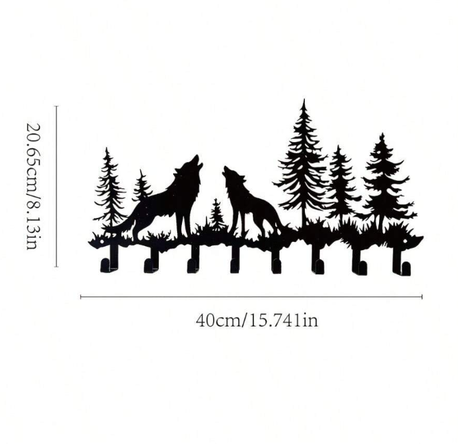 [vendor] Wolf Key Holder Wall Mount,8 Hook Coat Rack ,Scarves - Rustic