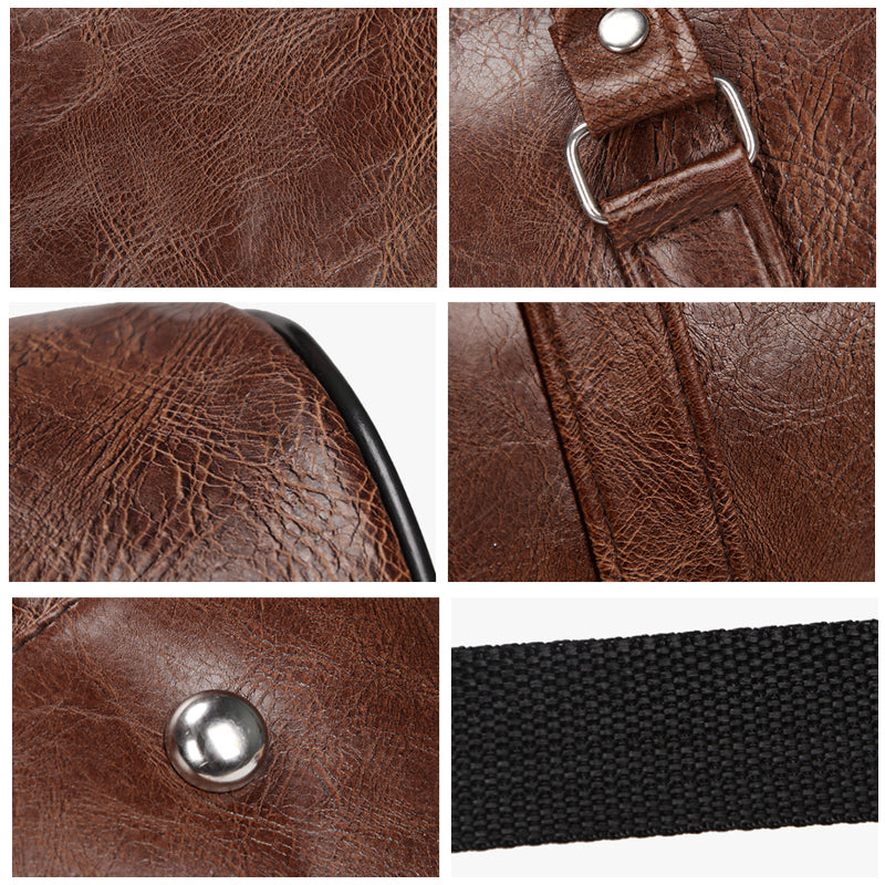 [vendor] Men PU Leather Duffle Gym Bag Weekend Bag Luggage Travel