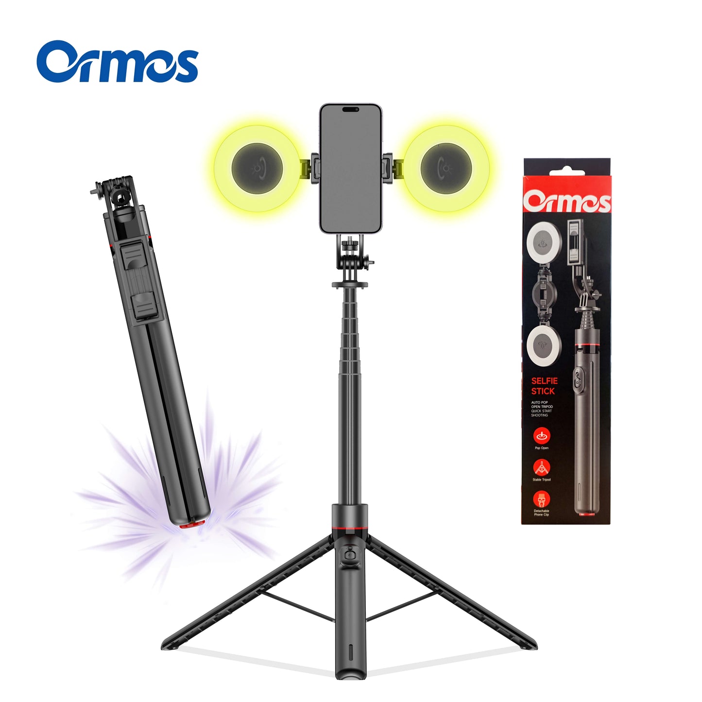 [vendor] Selfie Stick Tripod With Fill Light, Extendable Phone