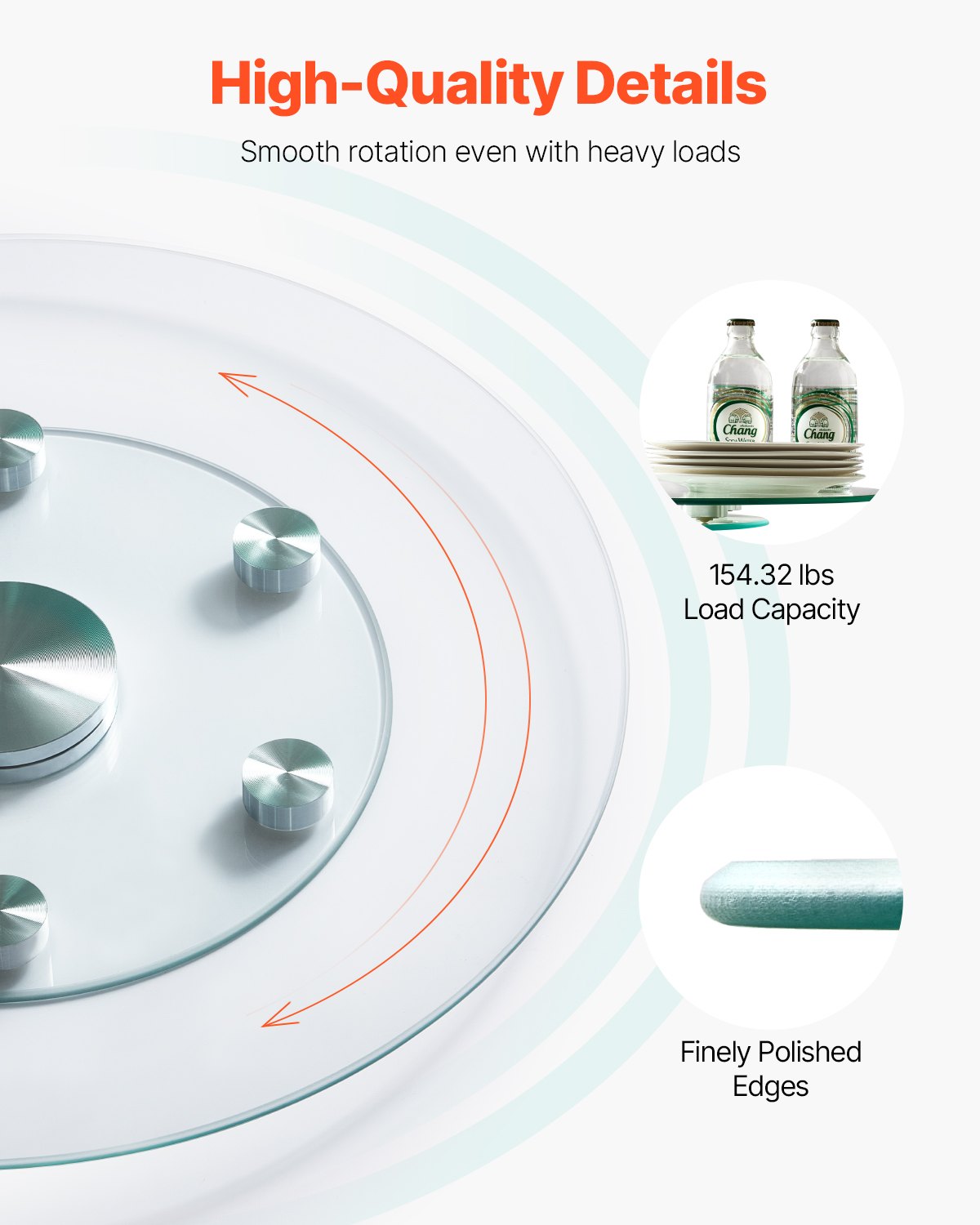 [vendor] 24 In Glass Lazy Susan Turntable, Tempered Glass Dining