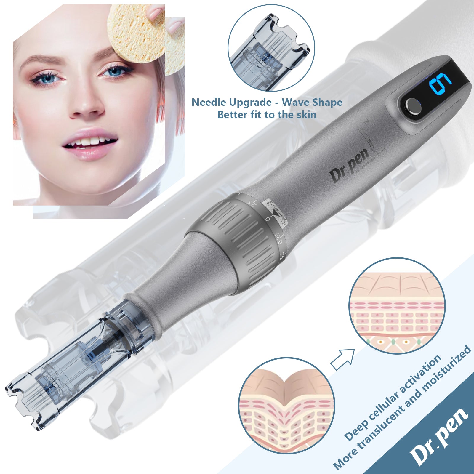 [vendor] Electric Microneedle Derma Roller Pen With 15pcs
