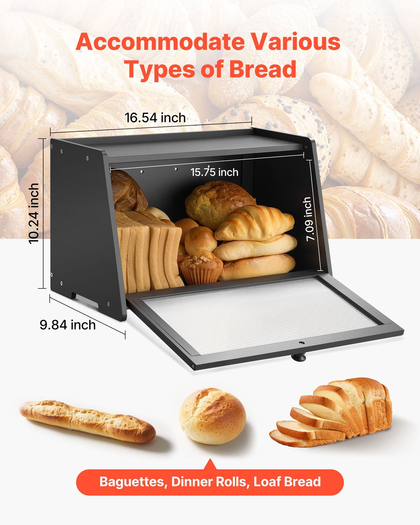 [vendor] Bread Box For Kitchen Counter Large Capacity Bamboo