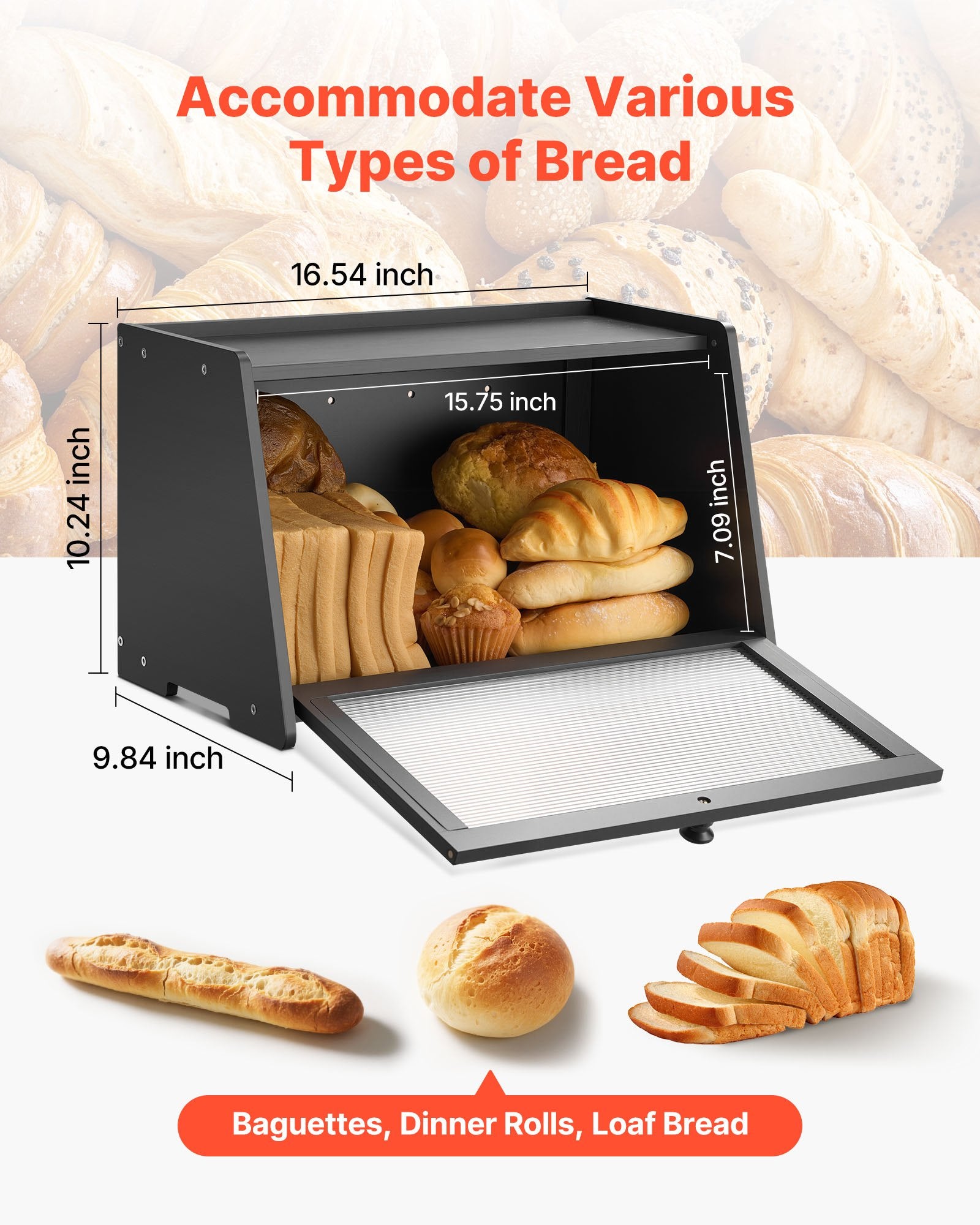 [vendor] Bread Box For Kitchen Counter Large Capacity Bamboo