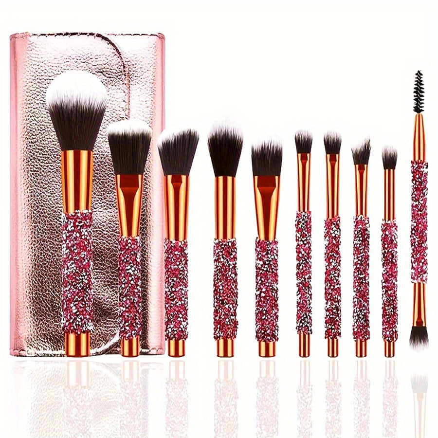 [vendor] 10Pcs Luxury Makeup Brush Set Diamond Rivet Handle