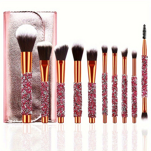 [vendor] 10Pcs Luxury Makeup Brush Set Diamond Rivet Handle