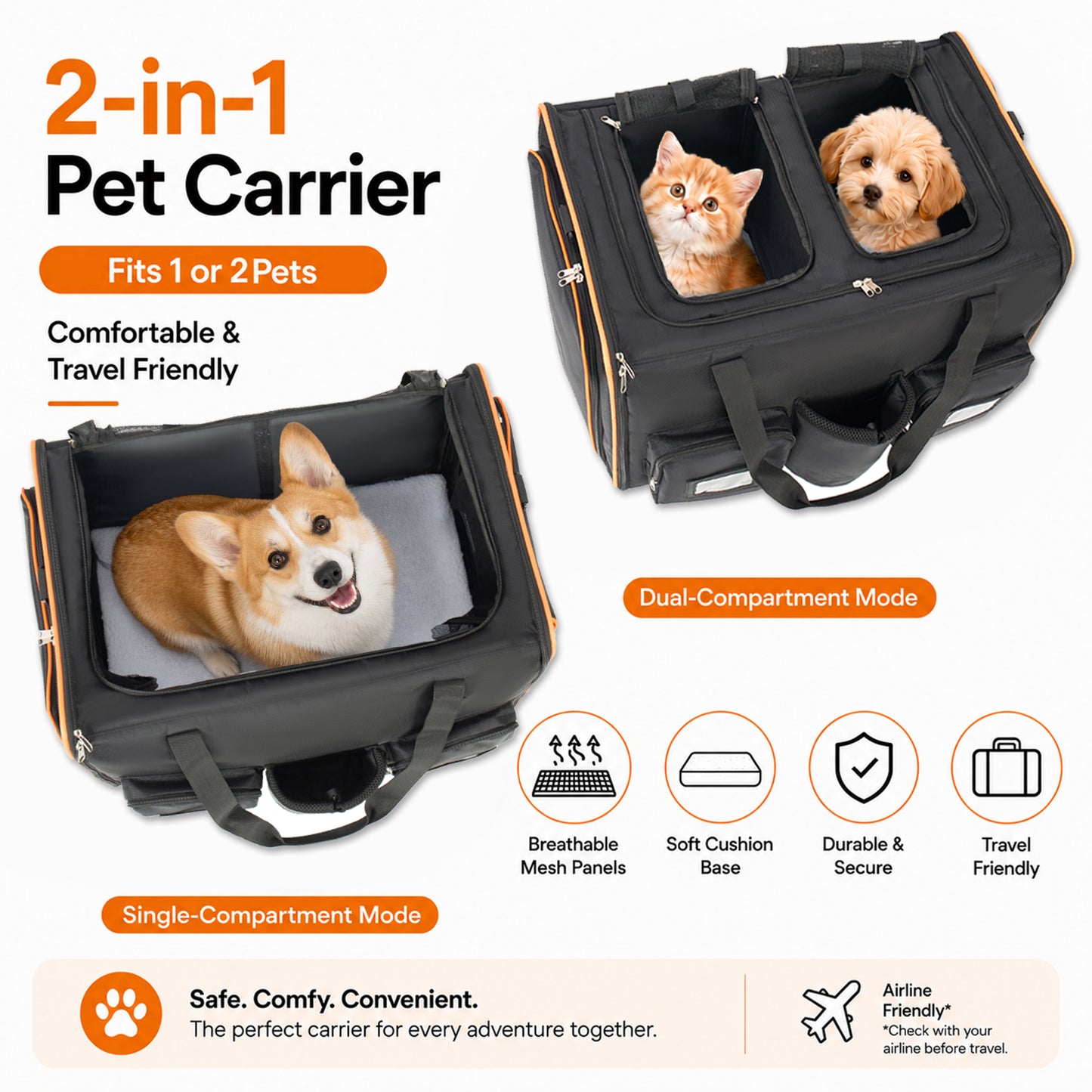 [vendor] 2 In 1 Large Cat Carrier For 2 Cats,Rolling Pet Carrier With