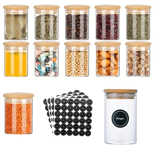 [vendor] 12 Pcs Round Spice Jars With Bamboo Lids And Stickers,