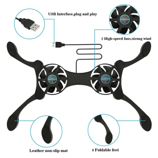 [vendor] Dual USB Cooling Fan Pad Foldable Slim Fans Cooler Stand