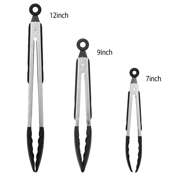 [vendor] 3Pcs Kitchen Tongs Stainless Steel Locking Food Tongs