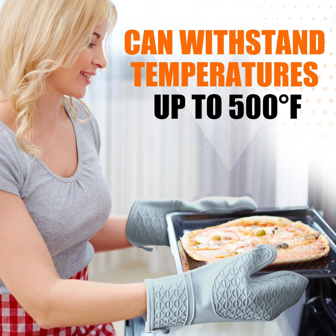 [vendor] Silicone Oven Mitts, Heat Resistant 2PCS Oven Mitts With