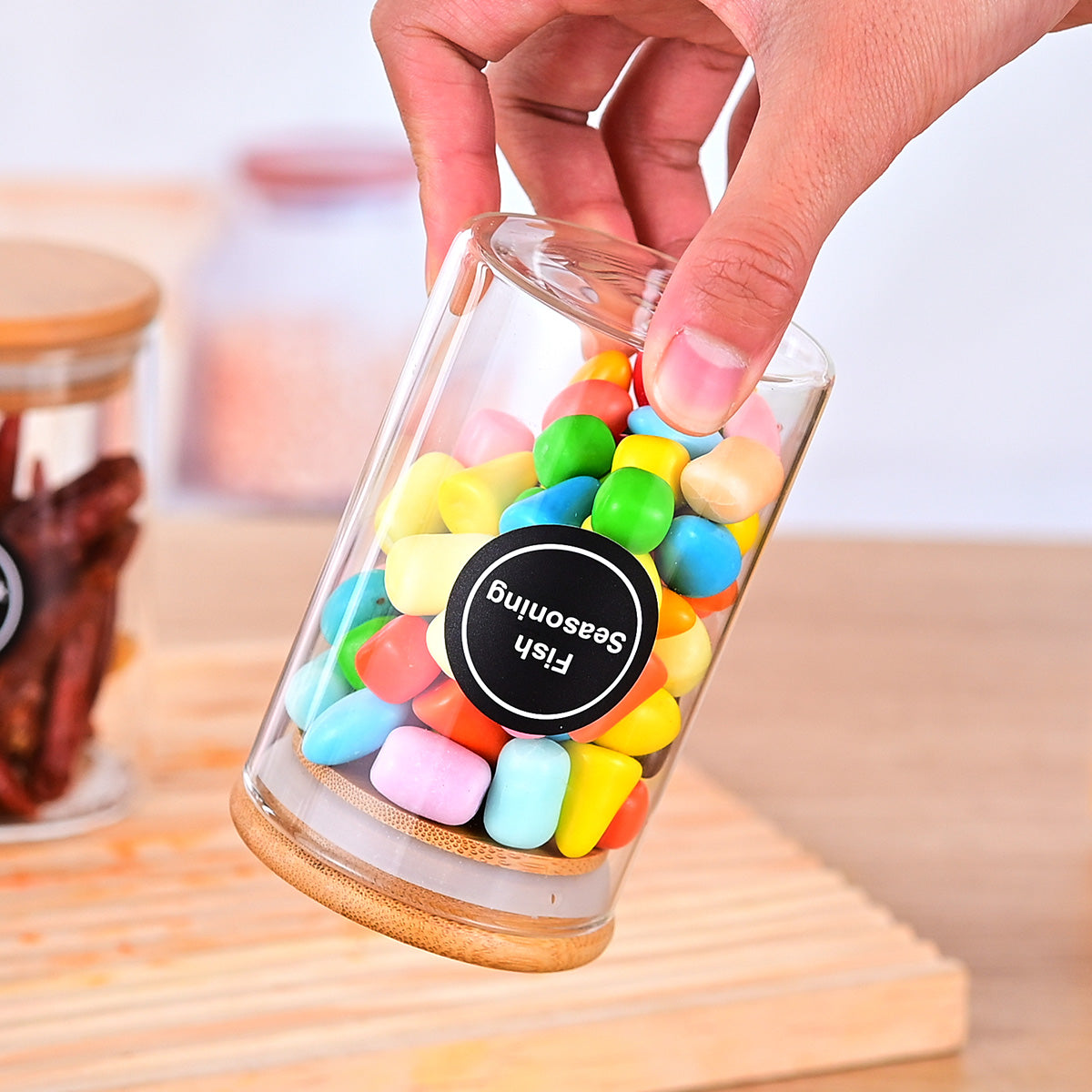 [vendor] 12 Pcs Round Spice Jars With Bamboo Lids And Stickers,
