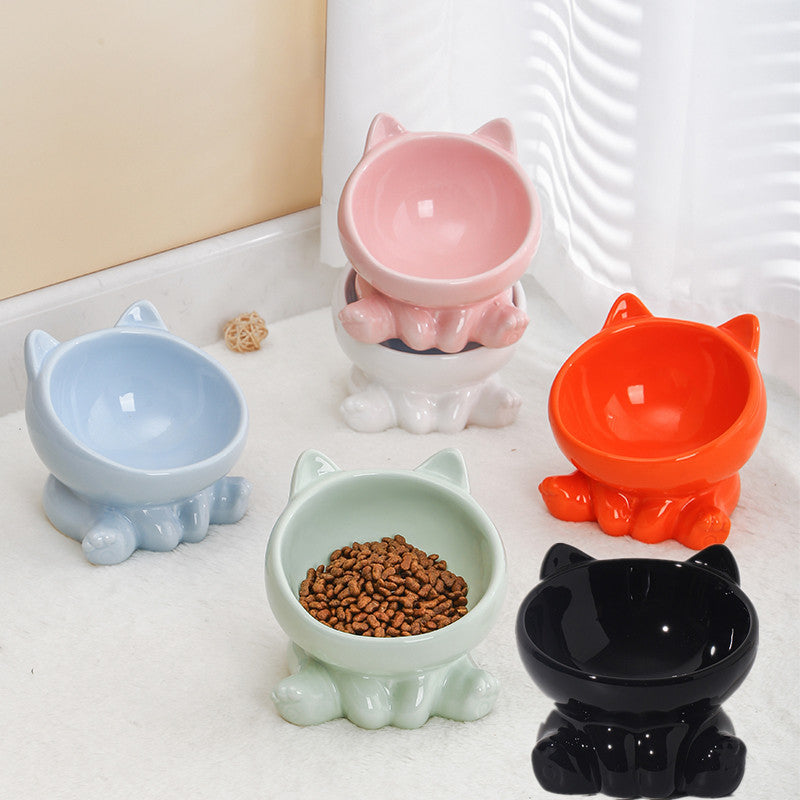 [vendor] Ceramic Cat Bowl Cat Bowl Cat Food Bowl Neck Guard Oblique Mouth