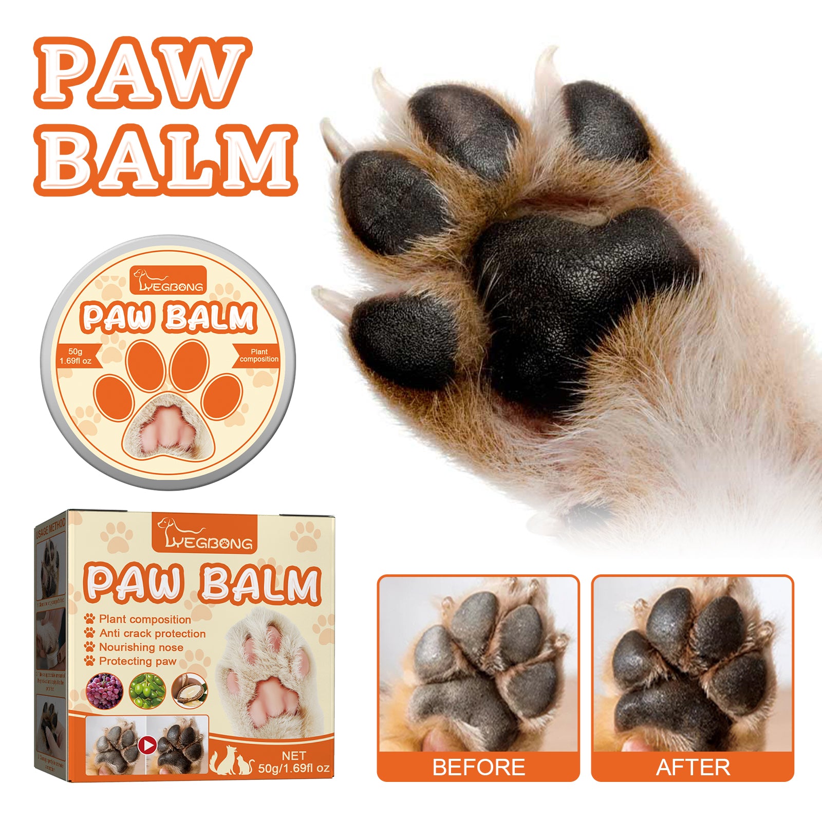 [vendor] Yegbong Pet Moisturizing Paw Balm Suitable For Cats And Dogs,