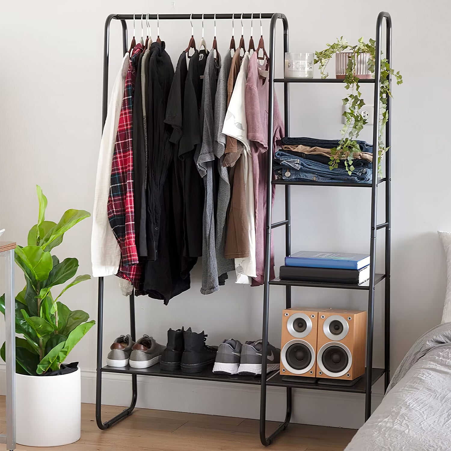 [vendor] 1Pc Metal Garment Hanging Rack Shoe Clothing Organizer