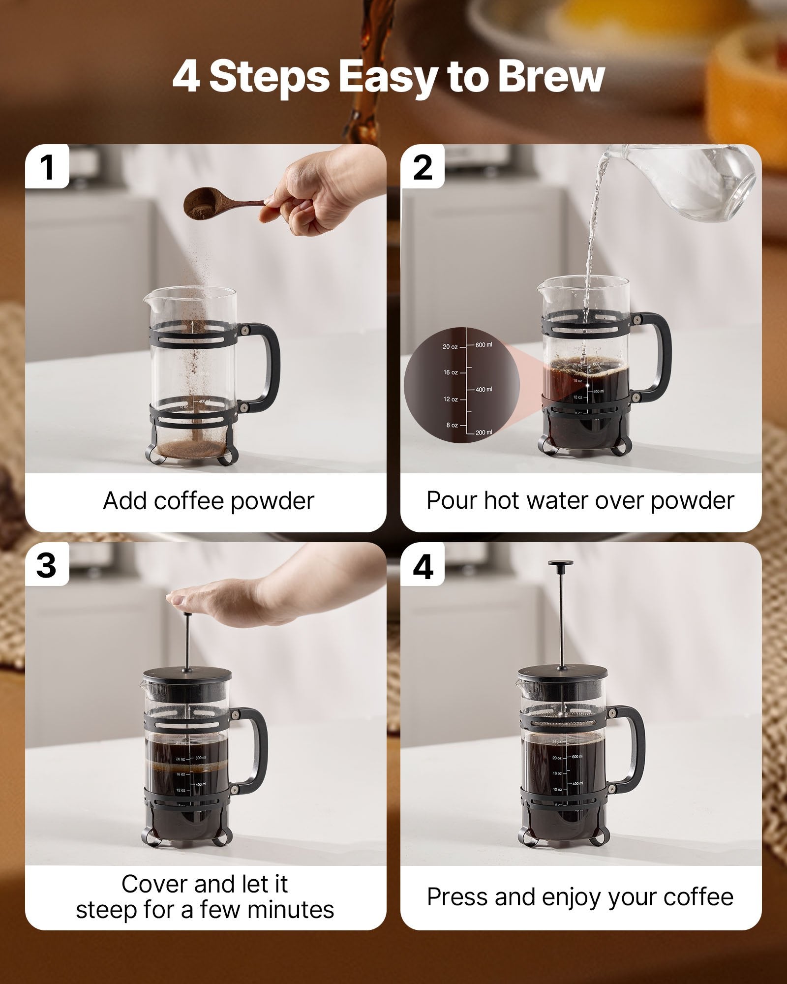 [vendor] French Press Coffee Maker, 1 Liter Borosilicate Glass